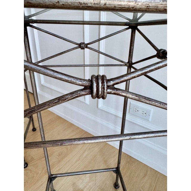 Pair of Vintage Silvered Iron Neoclassical Pedestals / Side Tables / Plant Stands For Sale - Image 4 of 10