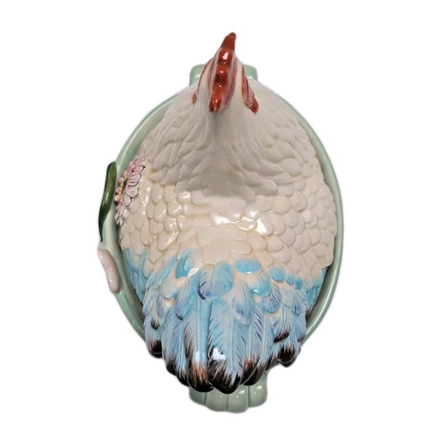 2010s Fitz and Floyd Toulouse Hen Covered Vegetable Serve Bowl Multicolor Hand Painted For Sale - Image 5 of 12