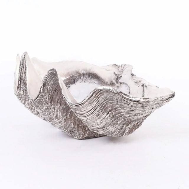 Silver Plate Life Size Giant Clam Shell Sculpture | Chairish