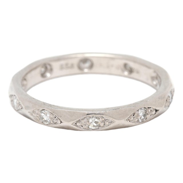 0.15ctw Diamond Faceted Band, Platinum, Ring Size 5, Stackable For Sale
