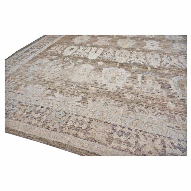 Turkish 21st Century Turkish Oushak Wool 16x23 Tan, Charcoal, & Ivory Handmade Oversized Area Rug #1144066 For Sale - Image 3 of 10