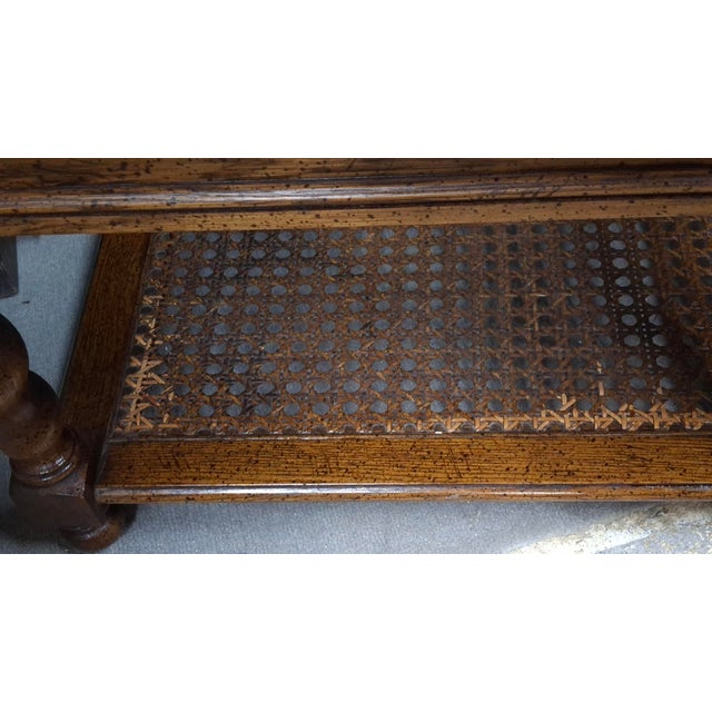 Mid-Century Barley Twist Oak and Cane Tiered Glass Top Side Table For Sale - Image 10 of 12