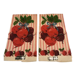 Mid Century Pure Linen Radish Kitchen Towels