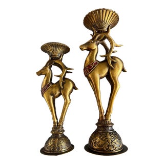 Vintage Gold Reindeer Candle Holders For Sale