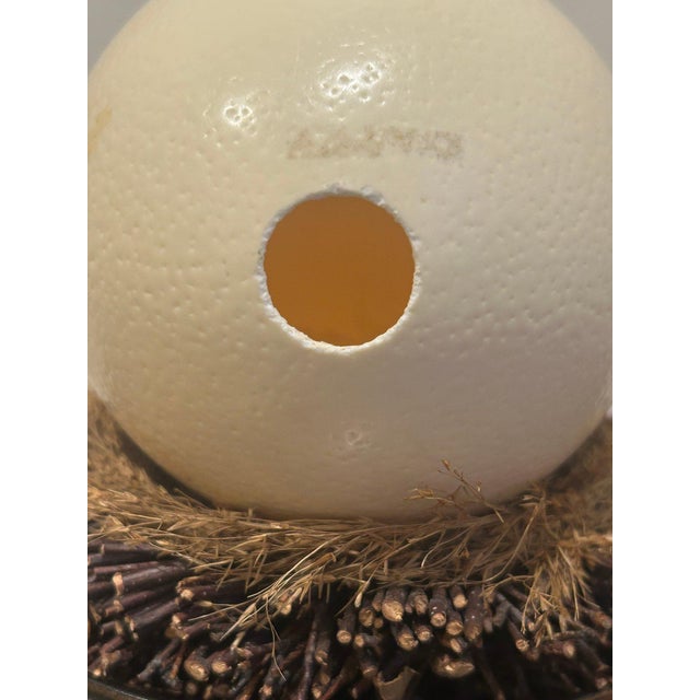 Japanese Vintage Japanese Ostrich Egg Sculpture in Nest — Red & Gold Lacquered Base, 10"h For Sale - Image 3 of 3