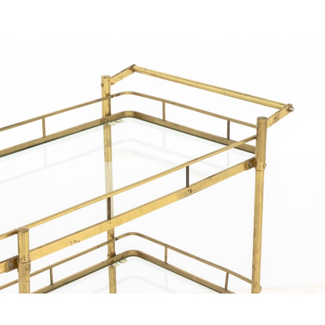 Mid 20th Century Mid-Century Modern Brass Two-Tier Bar Cart For Sale - Image 5 of 7
