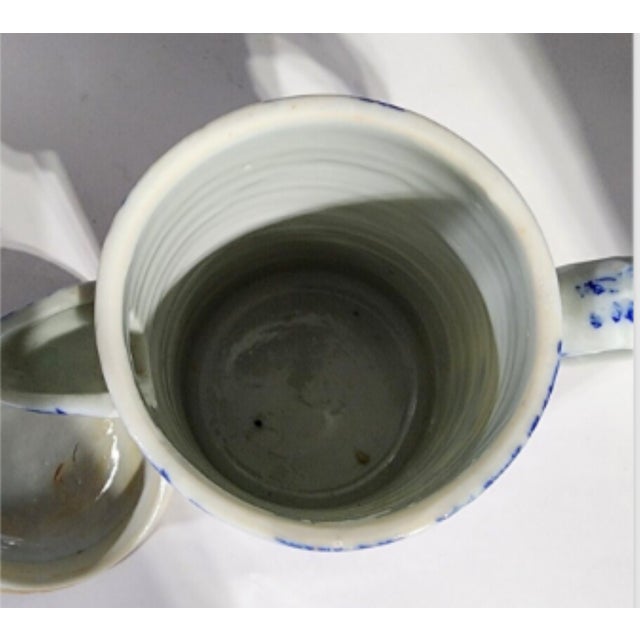 Japanese Antique Blue and White Porcelain Chinoiserie Japanese Hot Water Pitcher For Sale - Image 3 of 12