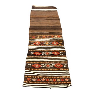 1960s Vintage Embroidered Turkish Handmade Kilim Runner Rug - 2′1″ × 7′3″ For Sale