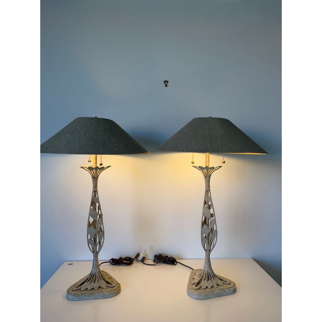 1980s Frederick Cooper Organic Modern Table Lamps With Shades – A Pair For Sale - Image 10 of 11