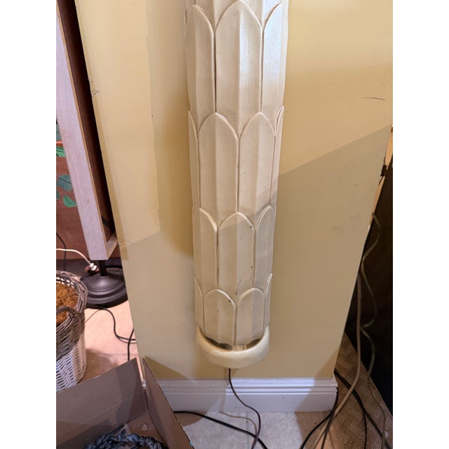 Cream Vintage Mid-Century Hollywood Regency Palm Tree Torchiere Wall Lamps After Serge Roche - A Pair For Sale - Image 8 of 11
