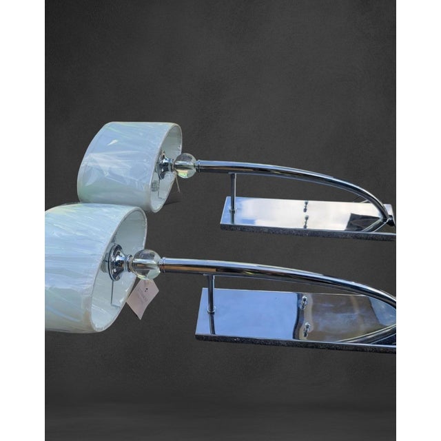 Uttermost Vintage Uttermost Extra Tall Polished Chrome Lucite Ball White Shade Wall Sconce Lamps- A Pair For Sale - Image 4 of 9