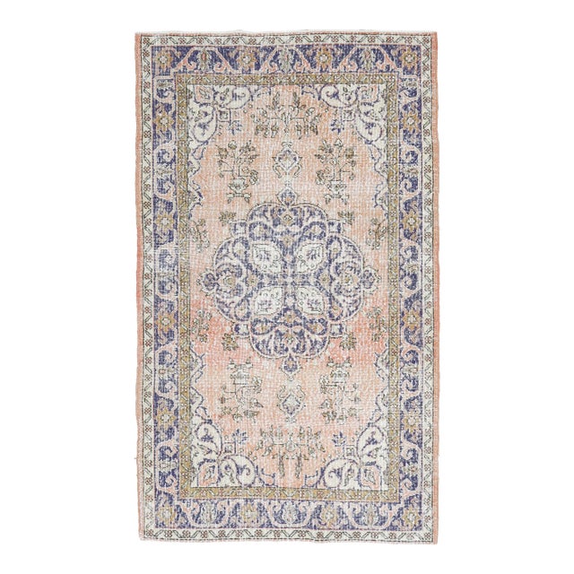 1970s Turkish Oushak Handmade Wool Cotton Pink Area Rug For Sale