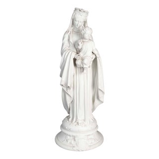 Virgin Mary with Jesus Sculpture in Biscuit Porcelain For Sale