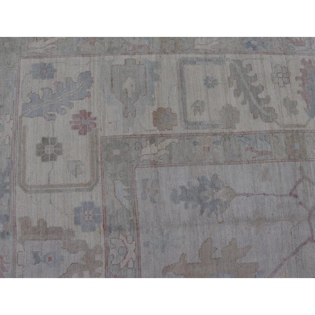 Textile Large Modern Oushak Rug in Soft Gray With Faded Pastel Motifs and Subtle Design For Sale - Image 7 of 15