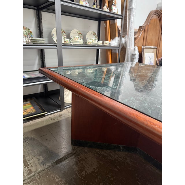 Green Mid 20th Century Verde Marble Encased Mahogany Wood Conference Table For Sale - Image 8 of 8