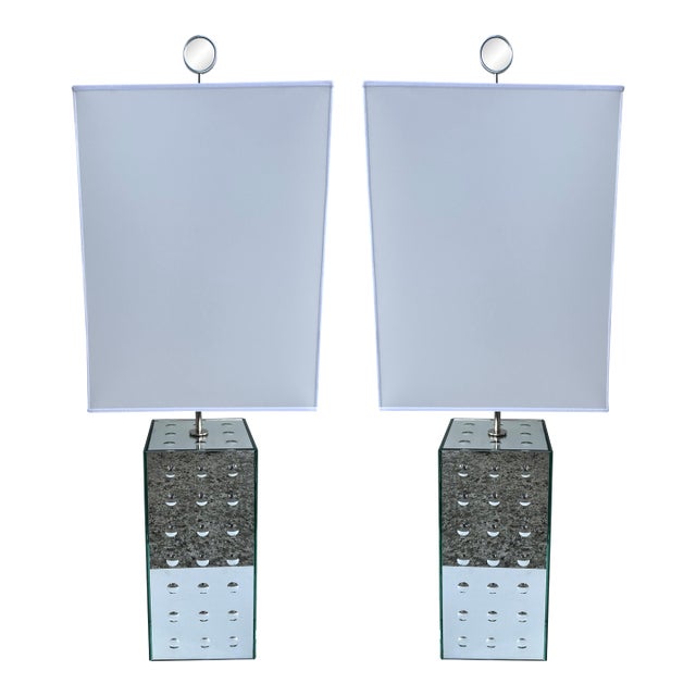 Contemporary Pair of Silver Optical Murano Glass Lamps by Roberto Rida, Italy For Sale