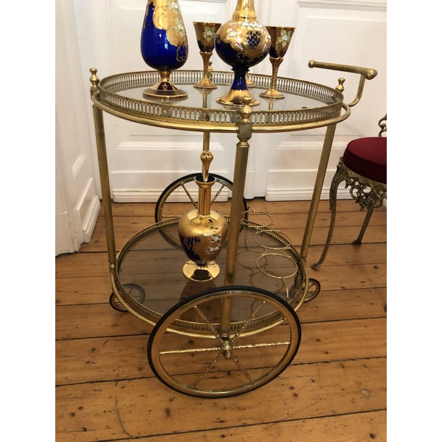 Venetian Bar Cart in Brass and Murano Glass, 1950s, in Very Good conditions. Designed 1950 to 1959