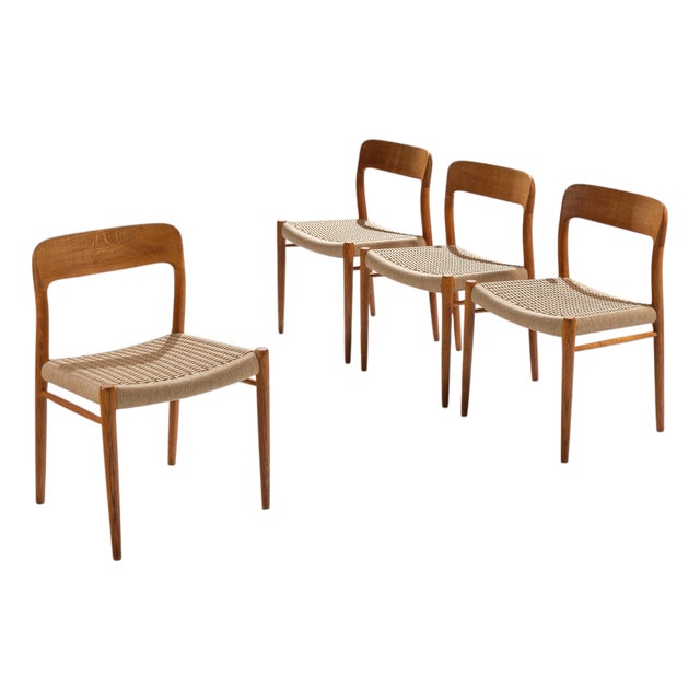 Model 75 Dining Chairs in Oak by Niels Otto Moller for J. L. Møllers, Denmark, 1954, Set of 4 For Sale