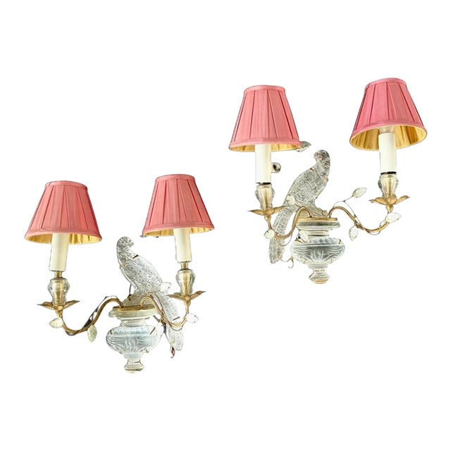 Mid 20th Century French Maison Baguès Style Two-Light "Bird and Foliage" Sconces - a Pair For Sale
