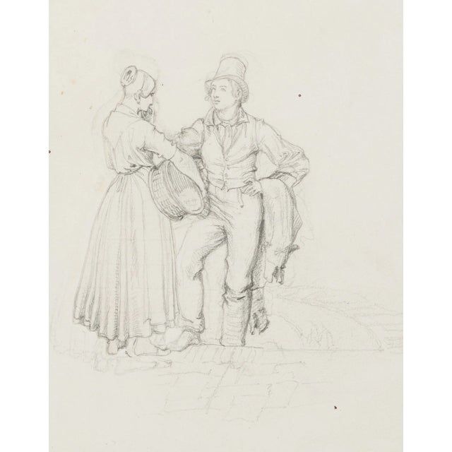 M. Neher, Man and Woman in the Conversation, 1830, Pencil For Sale
