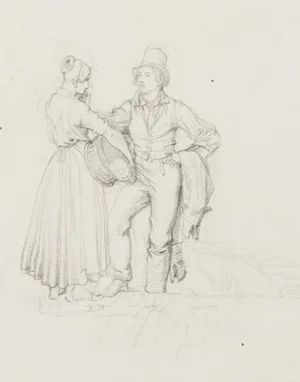 M. Neher, Man and Woman in the Conversation, 1830, Pencil