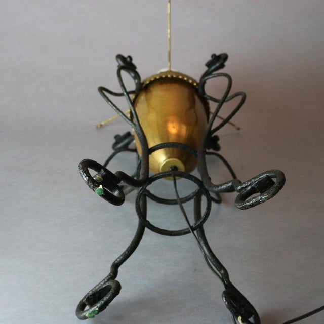 Antique Arts & Crafts Wrought Iron Table Lamp & Hand Painted Shade, C1910 For Sale - Image 14 of 15