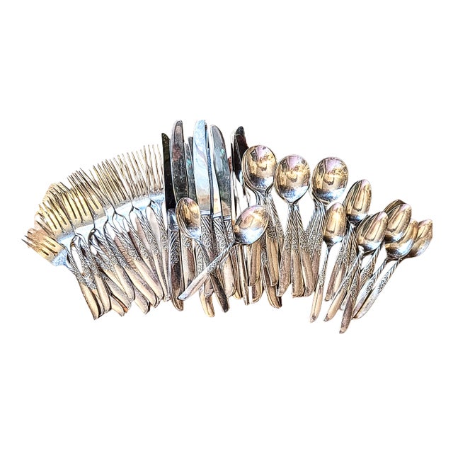 Spring Flowers Silverplate Flatware- Set of 55 For Sale