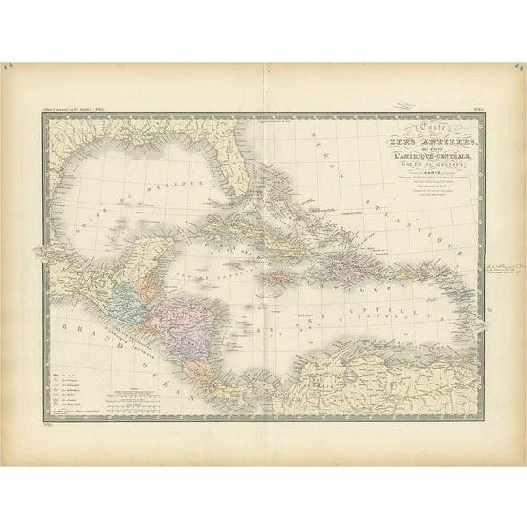 Late 19th Century Antique Map of the Antilles in the Caribbean, 1875 For Sale - Image 5 of 5