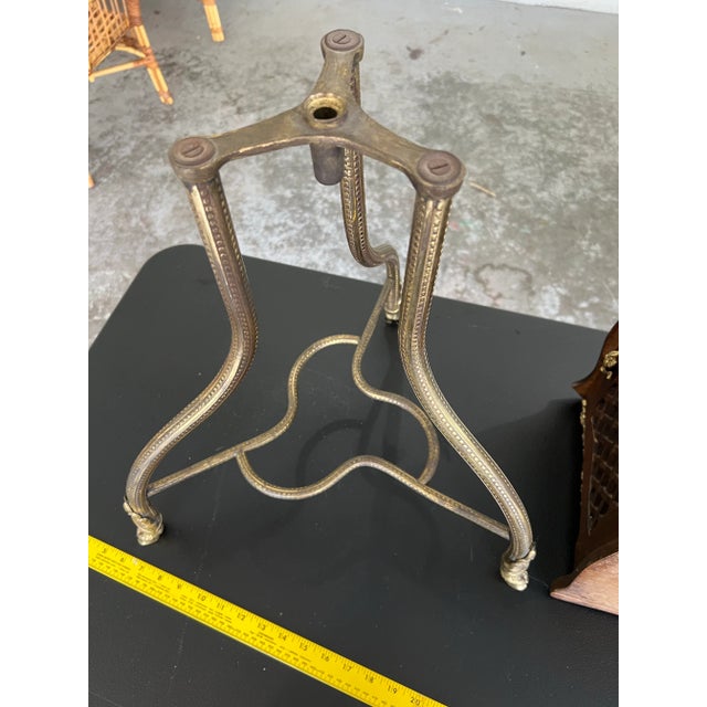 Wood Antique Hall-Borchert Manufacturing Co. Brass Swivel Magazine Stand Canterbury For Sale - Image 7 of 11