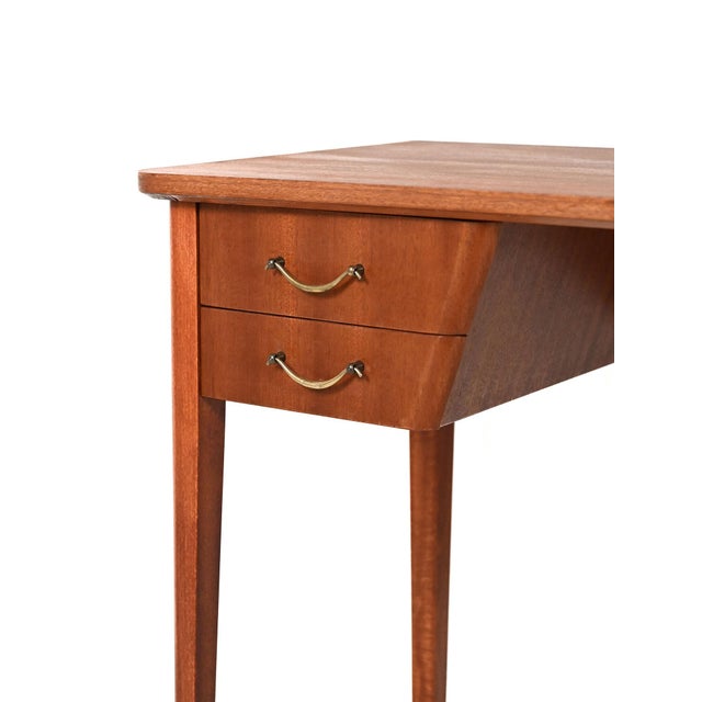 Scandinavian Mahogany Desk with Brass Handles, 1940s For Sale - Image 6 of 10