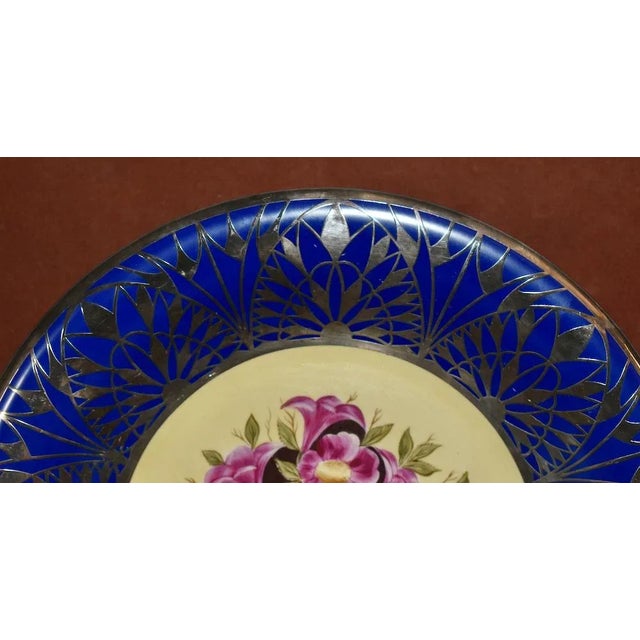 Vtg. Colbalt Blue, Floral Bouquet W/Silver Overlay Plate Made in Germany For Sale - Image 4 of 13