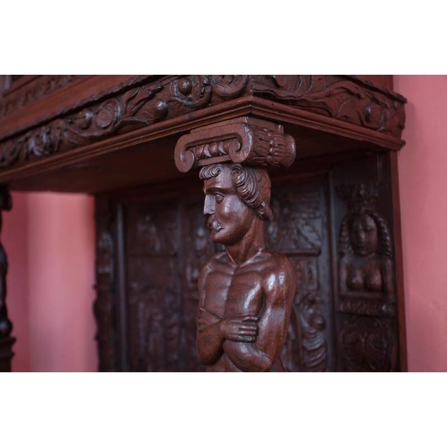 Wood 19th Century Renaissance Carved Credenza For Sale - Image 7 of 12