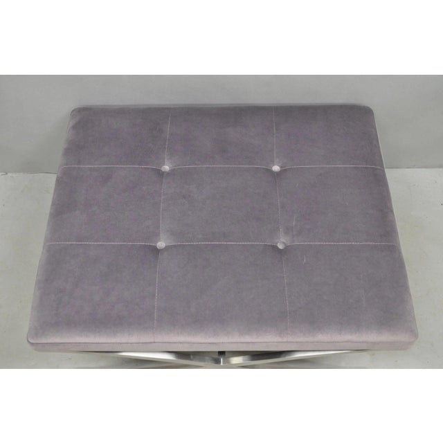 Contemporary Modern Brushed Chrome Frame X-Form Purple Tufted Bench Ottoman For Sale - Image 4 of 13