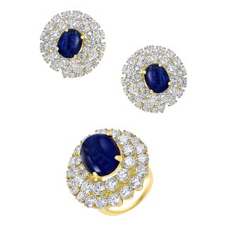 Chantecler 12 Ct Sapphire 22 Ct Diamond VS/E-F Color Ring & Earring Set 18 KYG For Sale