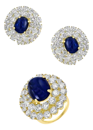 Chantecler 12 Ct Sapphire 22 Ct Diamond VS/E-F Color Ring & Earring Set 18 KYG