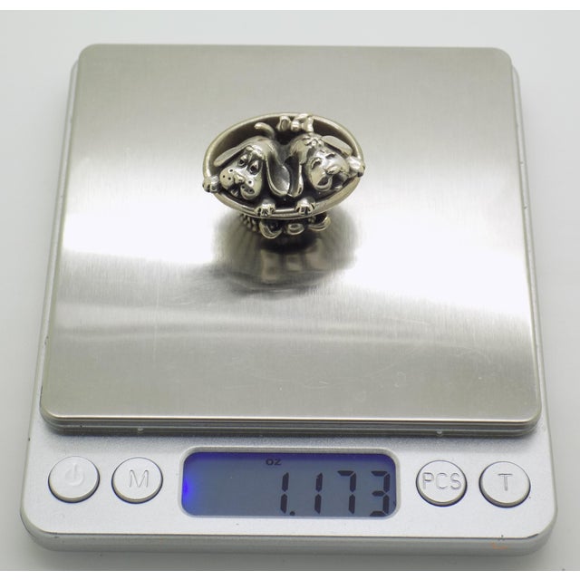 Vintage Italian Handmade Genuine Silver Sleeping Puppies Basket Figurine Sacchetti Arezzo 800 Continental Silver Dog Miniature Sculpture For Sale - Image 12 of 13