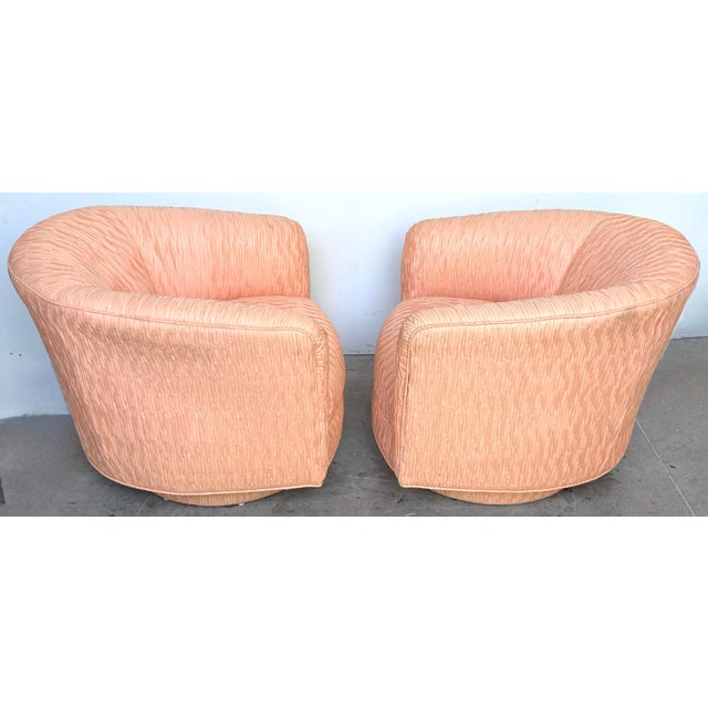 Pair of Diminutive 1970s Pink Silk Channel-Quilted Swivel Club Chairs For Sale - Image 11 of 15