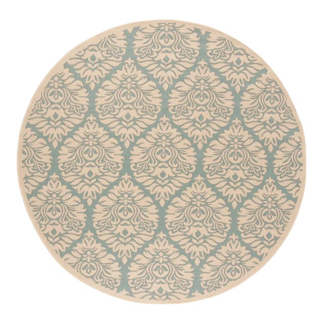Diver Bay Indoor Outdoor Rug Aqua & Cream 6'7" Round For Sale