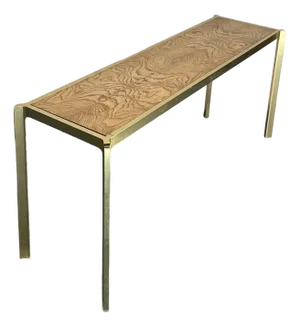 Vintage Boho Brass and Burl Console Table