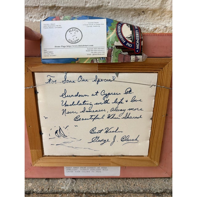 Late 20th Century Vintage Signed George J Bleich Framed Seascape “Sundown at Cypress Point” Original Oil Painting For Sale - Image 5 of 5