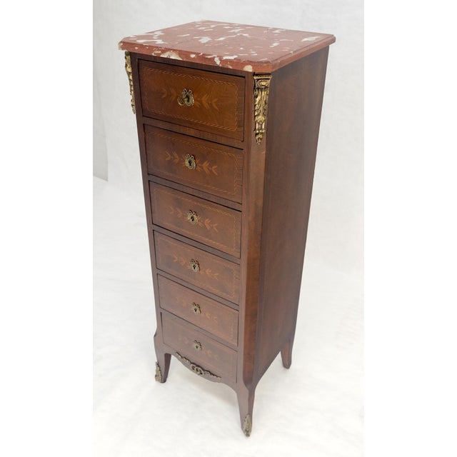 Rouge Marble Top 6 Drawers w/ Dovetails French Louis XV Lingerie Chest Dresser For Sale - Image 13 of 18