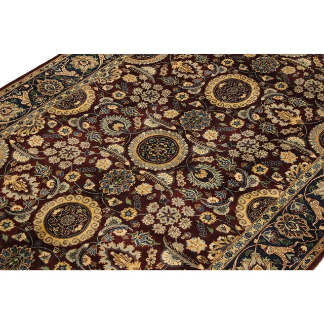 Shabby Chic Classic 1990's Pak-Persian Maroon/Blue Wool Rug - 4'7'' X 7'3'' For Sale - Image 3 of 9