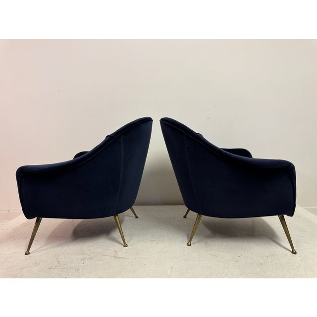 Mid-Century Italian Lounge Chairs in Navy Romo Cotton Velvet, 1960s, Set of 2 For Sale - Image 9 of 18