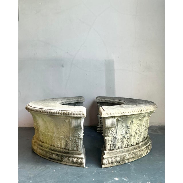 Plastic Vintage Regency Concrete Coated Resin Garden Benches - Set of 2 For Sale - Image 7 of 7