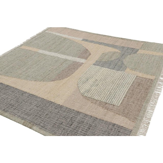 Rug & Kilim Rug & Kilim’s Flatweave Square Rug in Beige With Gray & Green Geometric Patterns For Sale - Image 4 of 7
