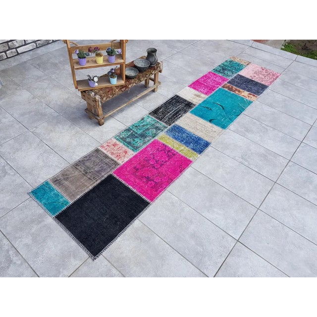 Black Low Pile Vintage Oushak Runner For Sale - Image 8 of 10