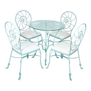 Wrought Iron Nautilus Shell Dining Set- Table and 4 Chairs For Sale