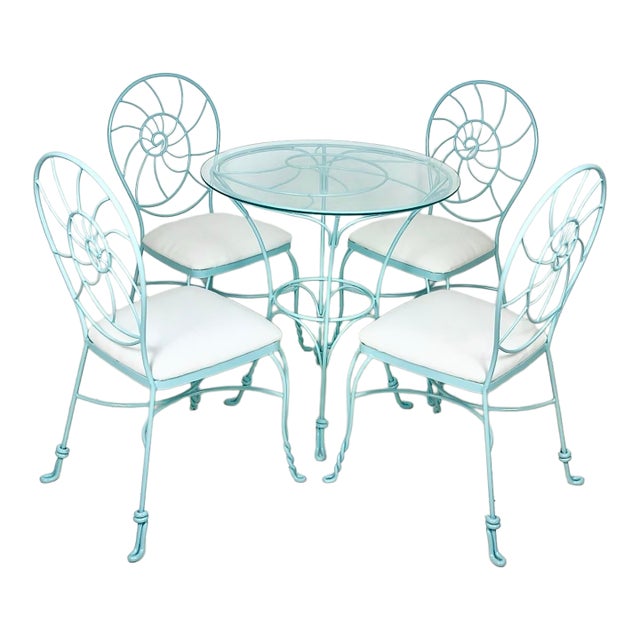 Wrought Iron Nautilus Shell Dining Set- Table and 4 Chairs For Sale