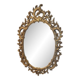 Vintage Syroco Gold Gilt Ornate Oval Wall Mirror For Sale