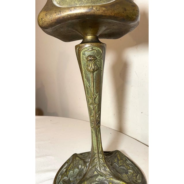 Bronze Antique 1800's Ornate Art Nouveau Patinated Bronze Leleu Paris Salon Oil Lamp For Sale - Image 8 of 12